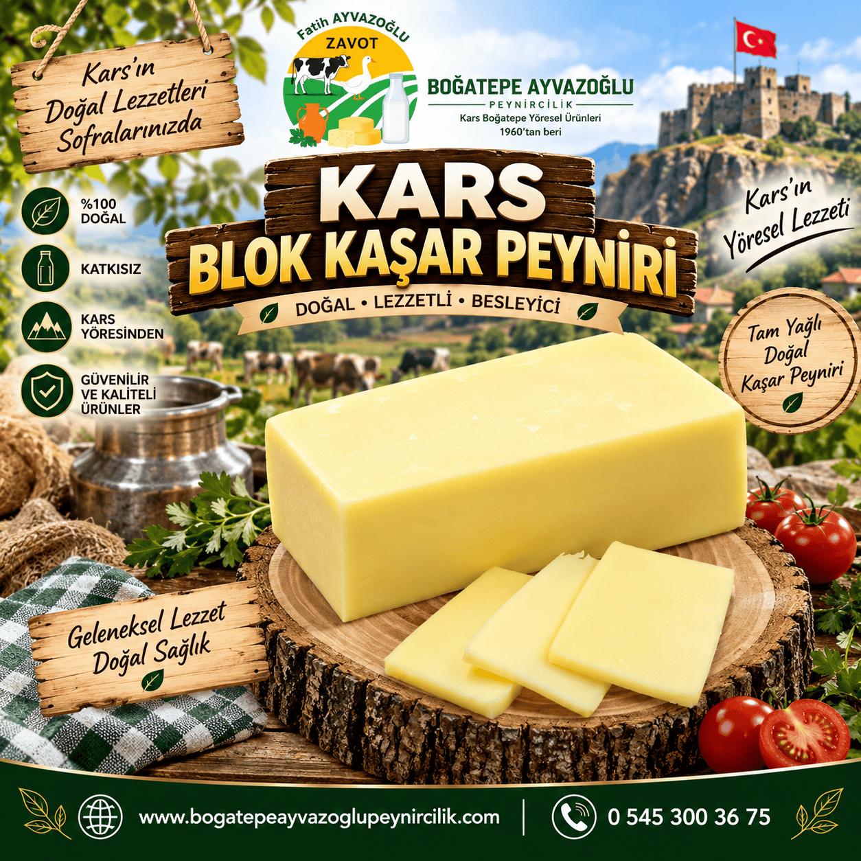 Kars Blok Kaşar Peyniri 1 Kg