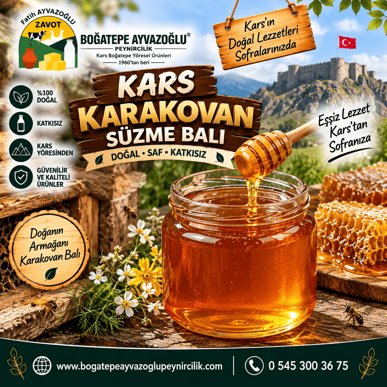 Kars Karakovan Süzme Balı 1 Kg