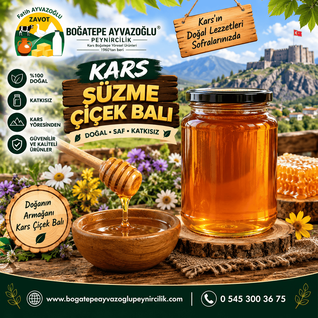 Kars Süzme Çiçek Balı 1 Kg