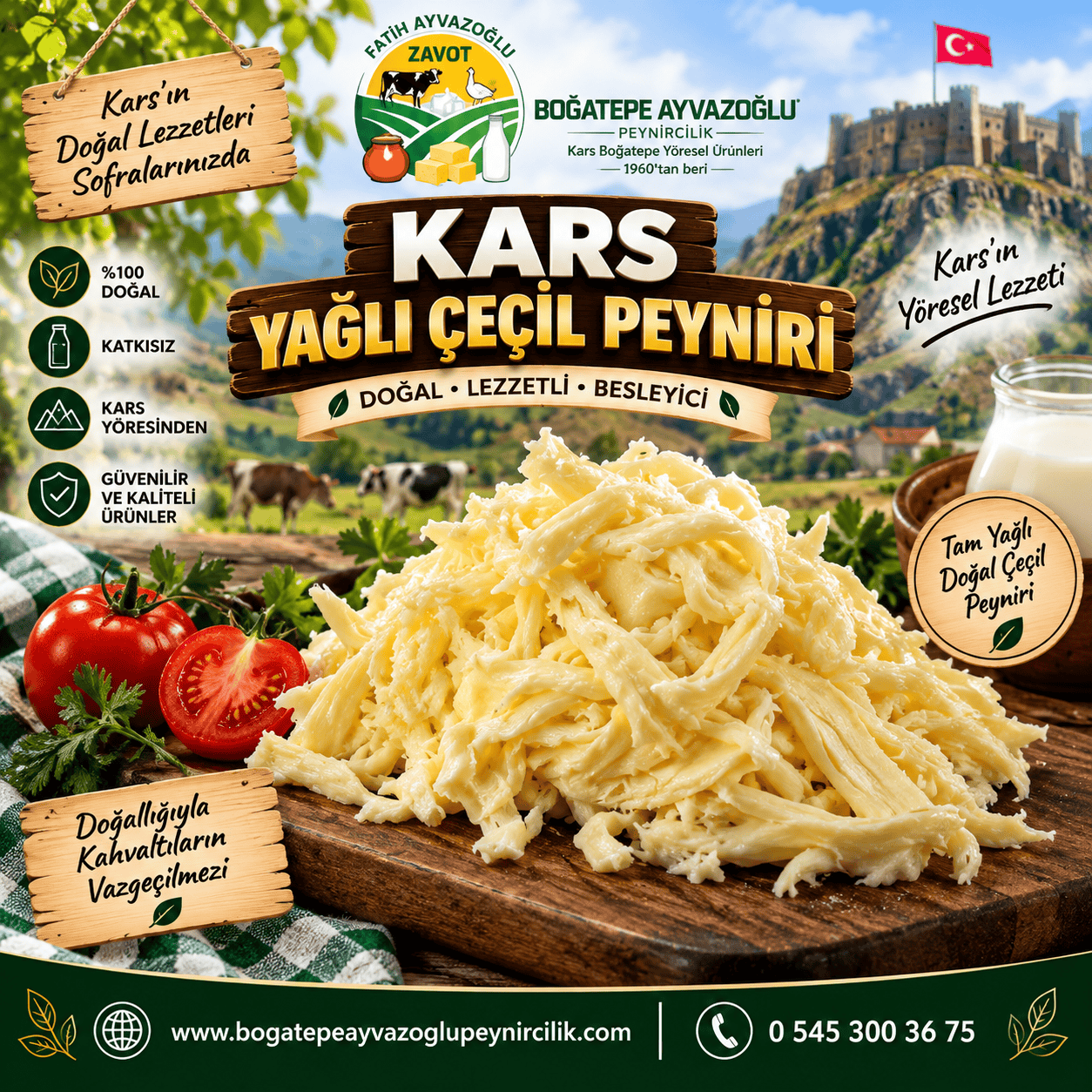 Kars Yağlı Çeçil Peyniri 1 Kg